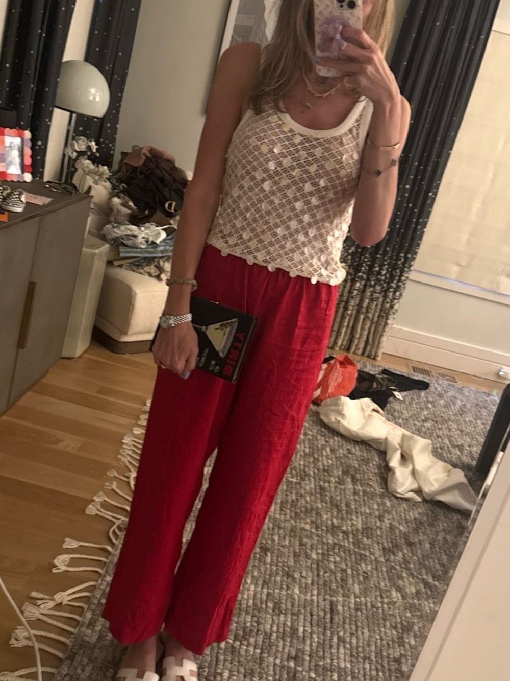 Red Donni Simple Linen Pants - Picture 2 of 2